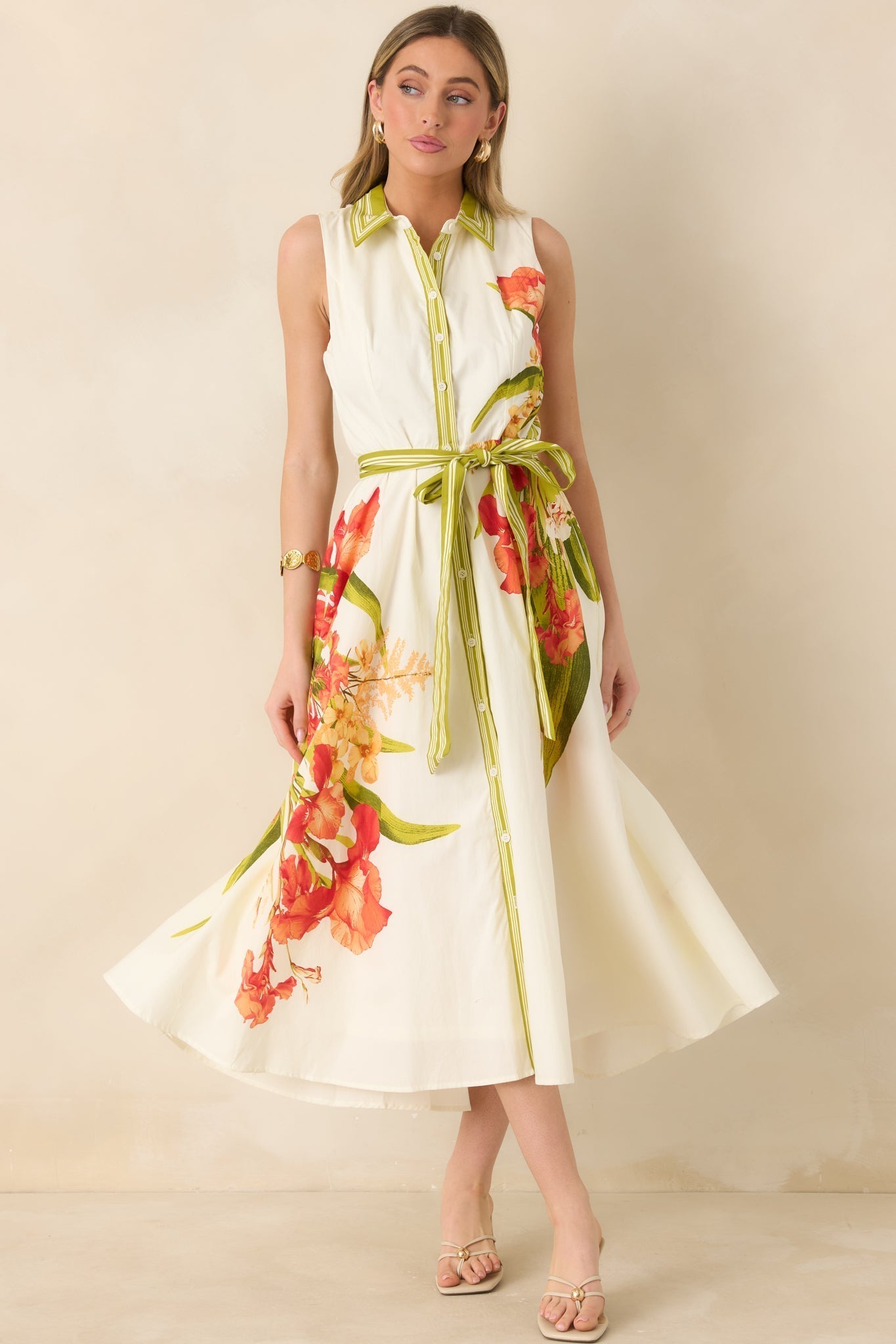 Women's Paradise Garden Ivory Multi Cotton Floral Button Down Maxi Dress | 100% Cotton 4