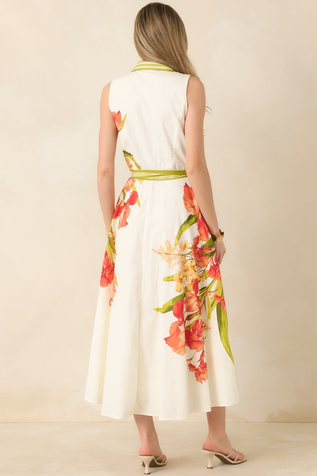 Women's Paradise Garden Ivory Multi Cotton Floral Button Down Maxi Dress | 100% Cotton 6