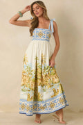 Women's Paradise in Sunlight Ivory Multi Tie-Strap Cotton Maxi Dress | 100% Cotton 0