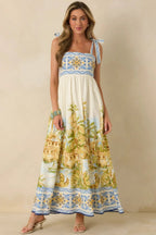 Women's Paradise in Sunlight Ivory Multi Tie-Strap Cotton Maxi Dress | 100% Cotton 2