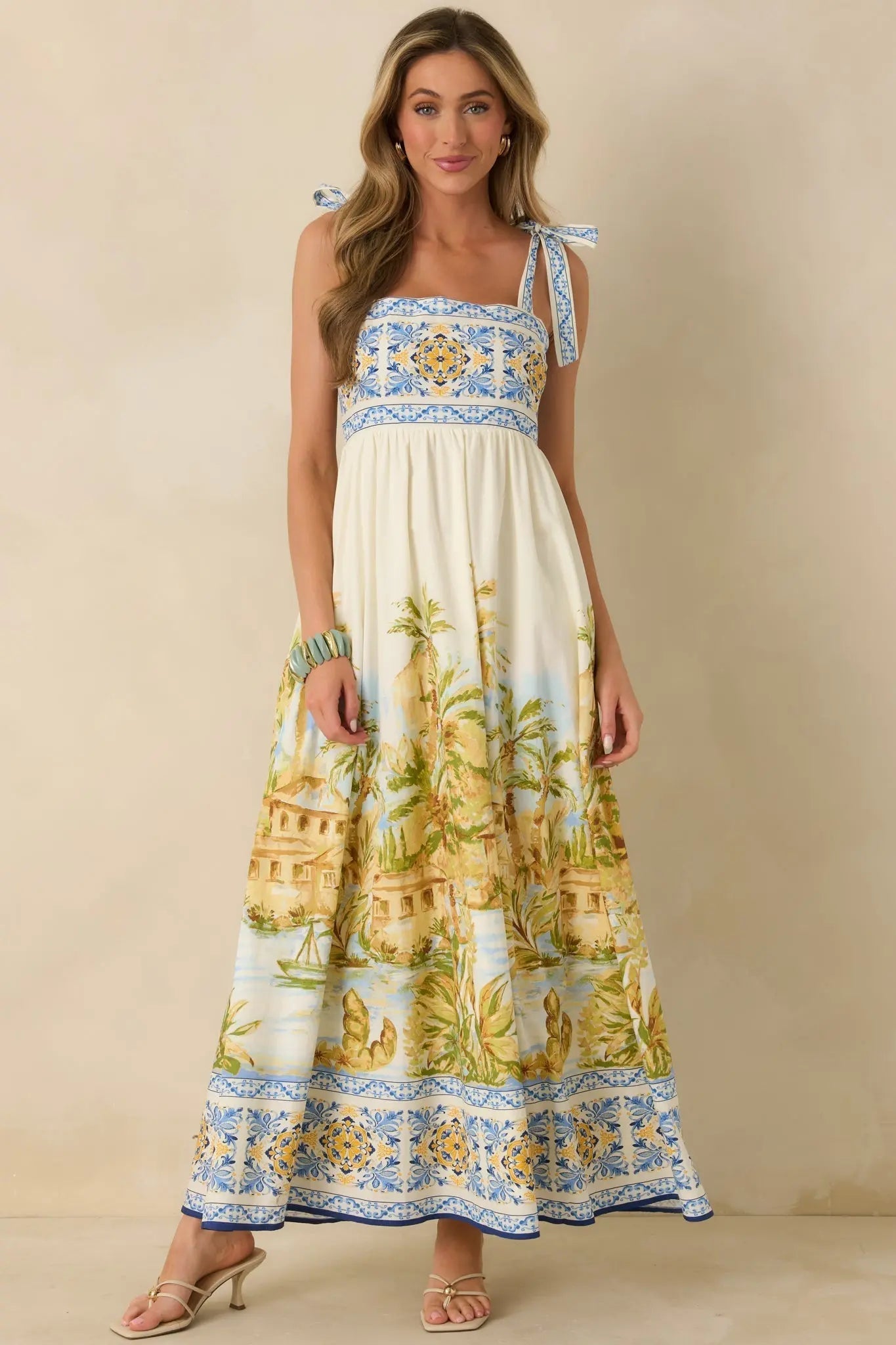 Women's Paradise in Sunlight Ivory Multi Tie-Strap Cotton Maxi Dress | 100% Cotton 2