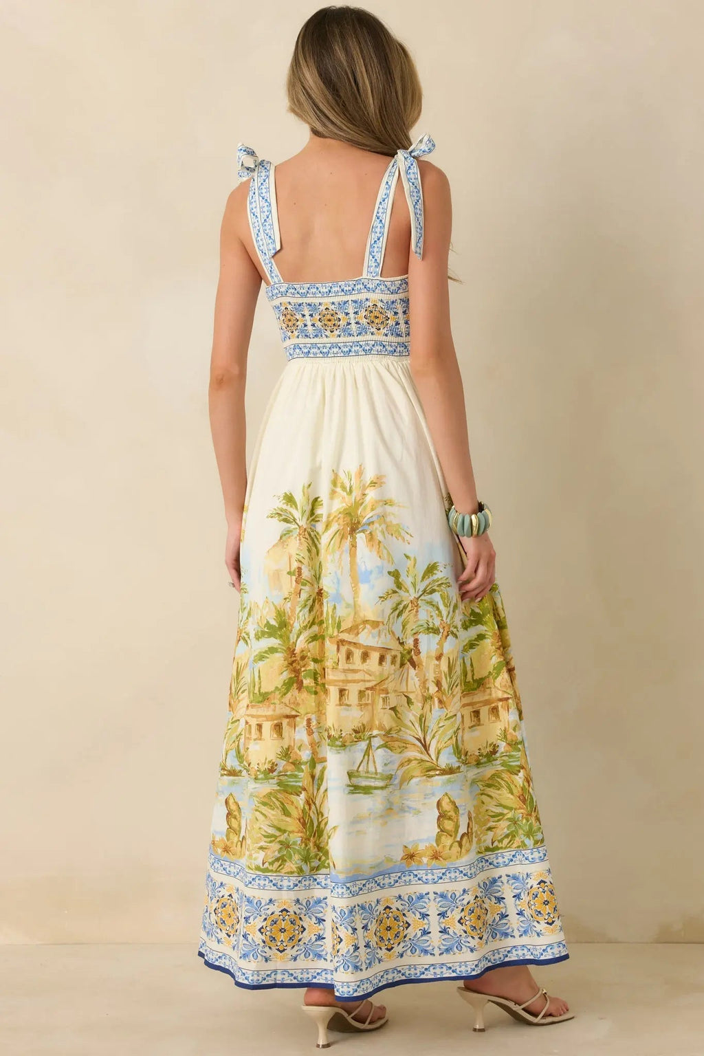 Women's Paradise in Sunlight Ivory Multi Tie-Strap Cotton Maxi Dress | 100% Cotton 7