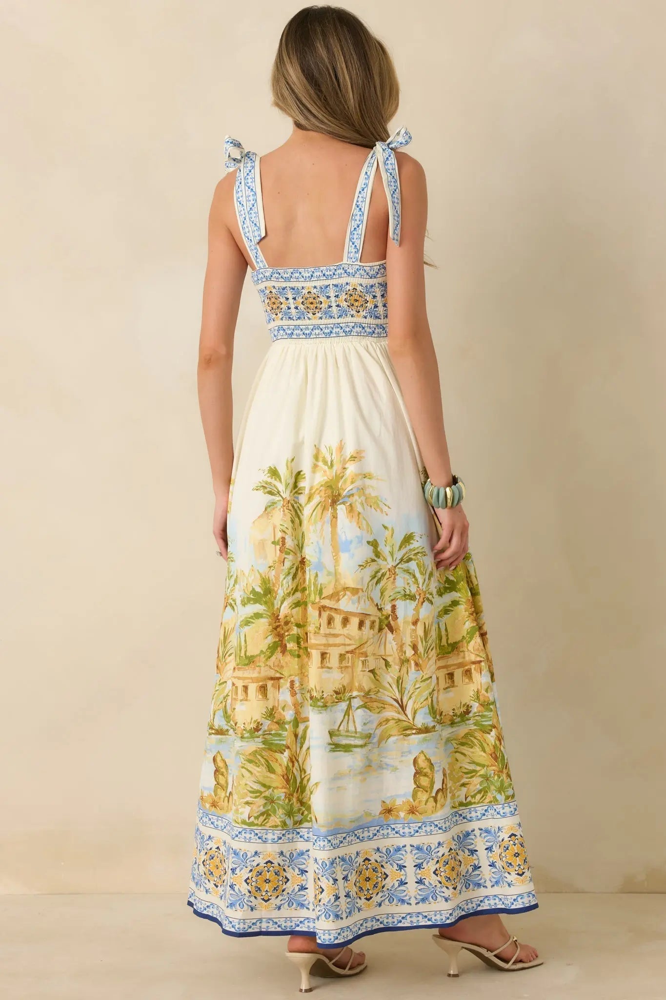 Women's Paradise in Sunlight Ivory Multi Tie-Strap Cotton Maxi Dress | 100% Cotton 7