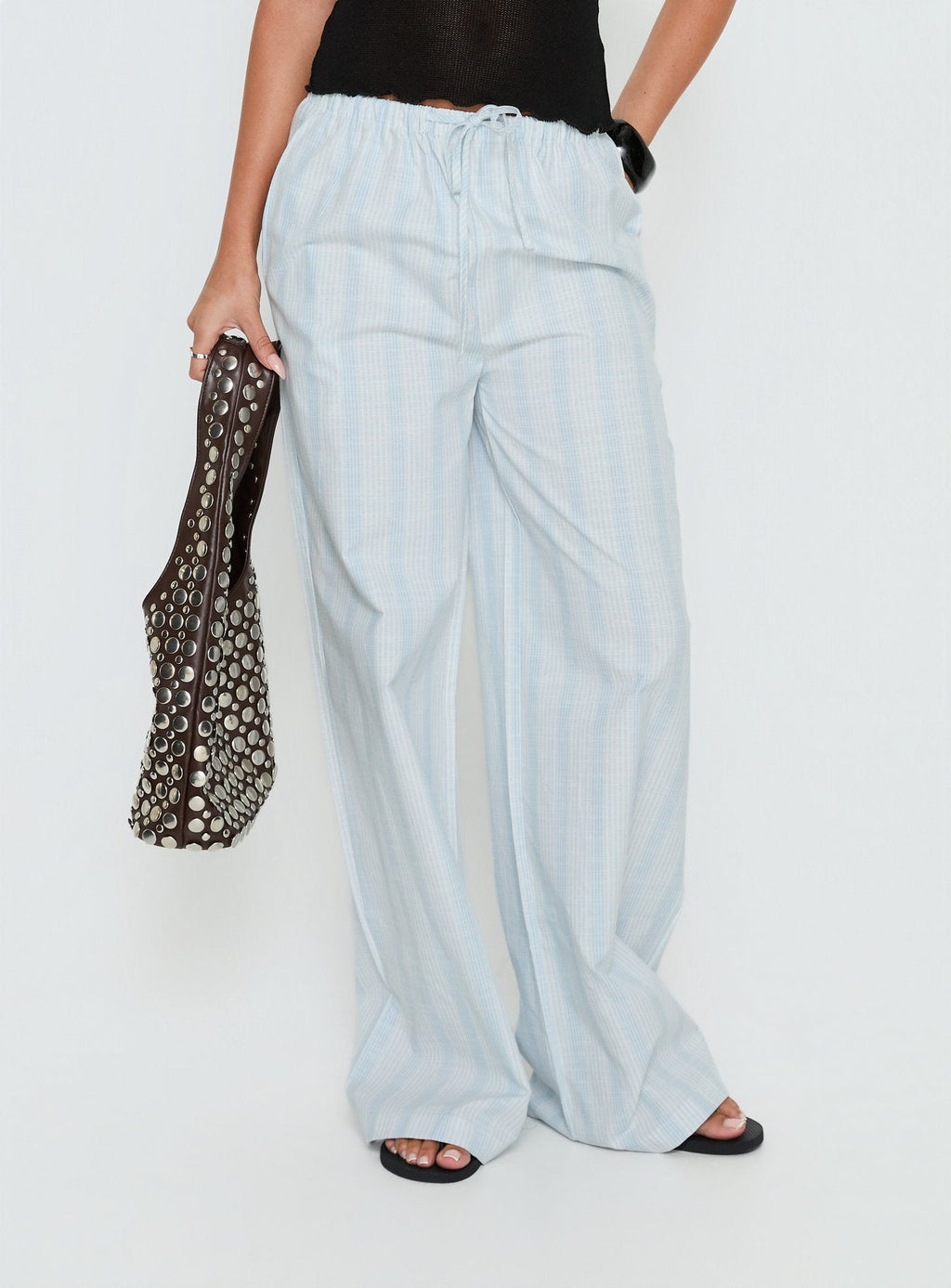 Women's Parklea Pants Blue / White Stripe | Wide leg pants in semi-sheer material with a strip 1