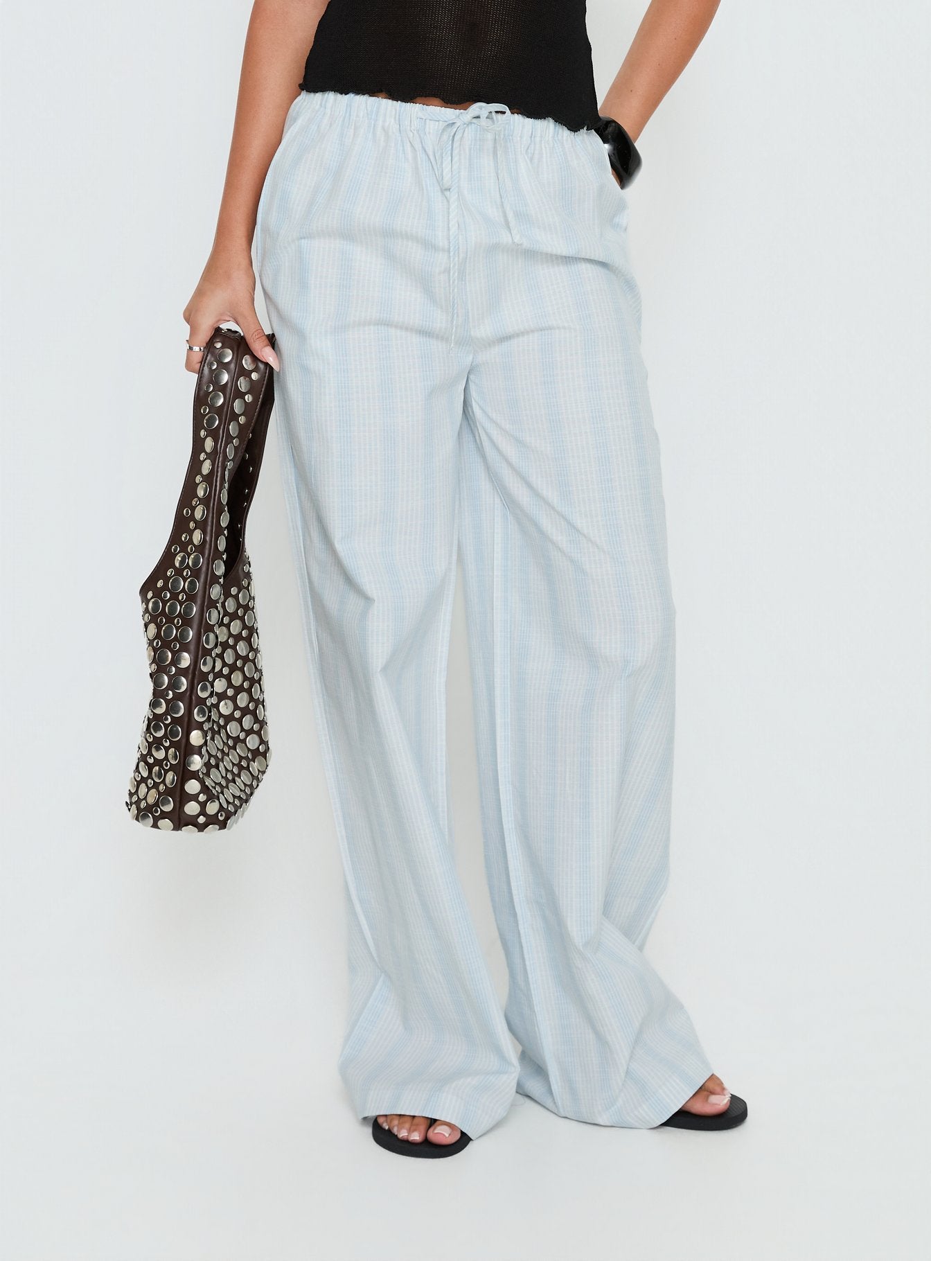 Women's Parklea Pants Blue / White Stripe | Wide leg pants in semi-sheer material with a strip 1