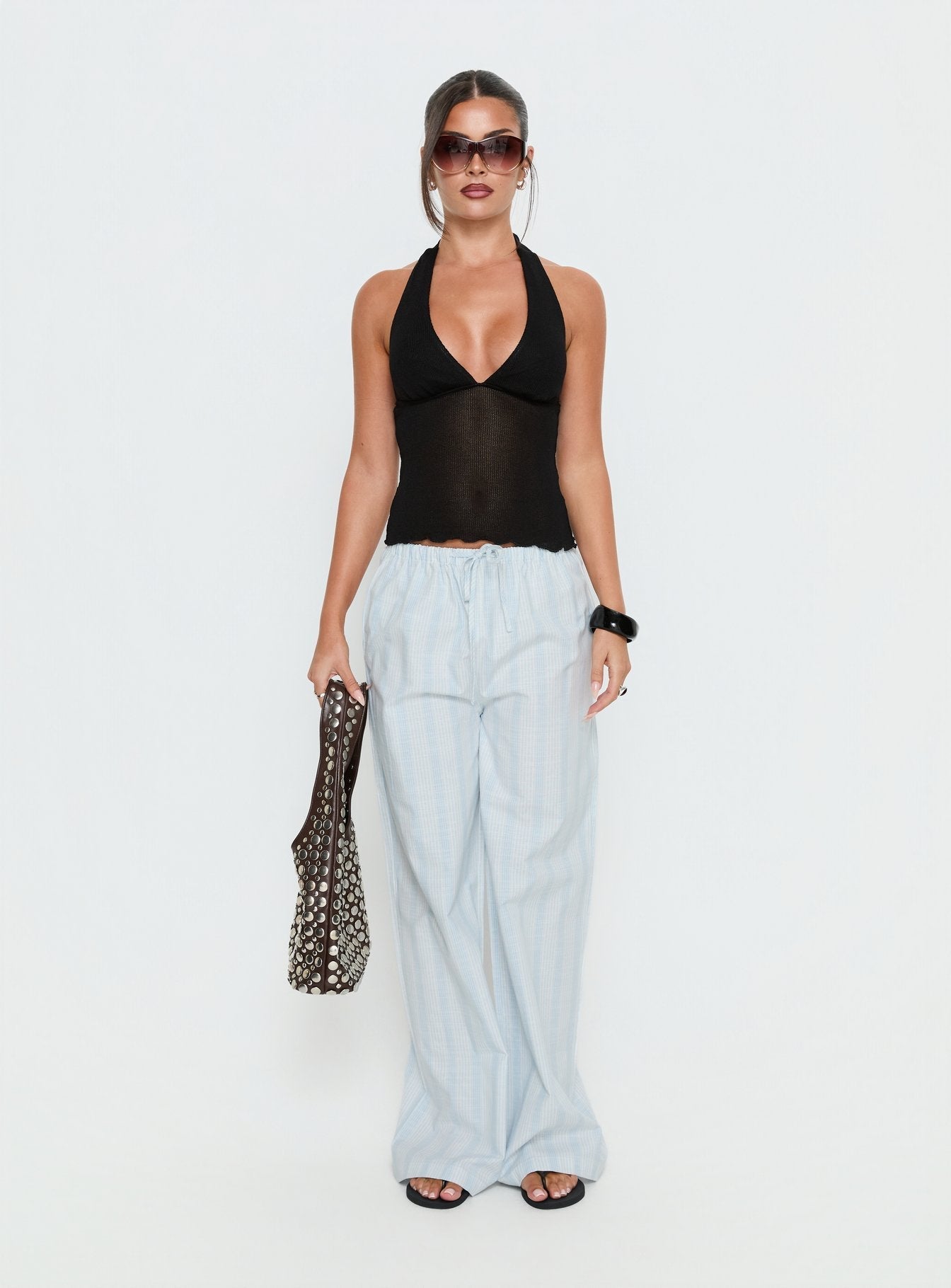 Women's Parklea Pants Blue / White Stripe | Wide leg pants in semi-sheer material with a strip 6