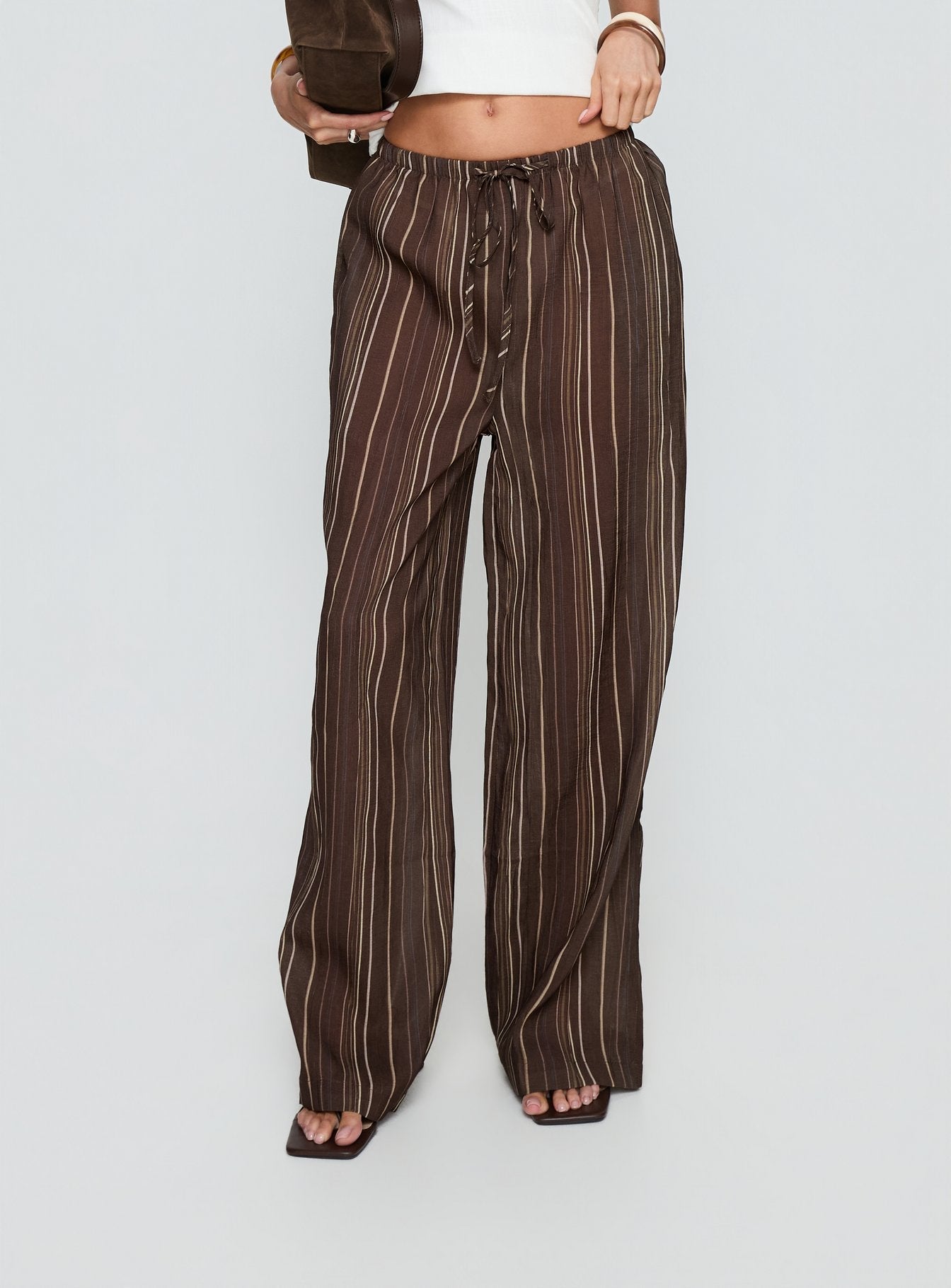 Women's Parklea Pants Brown Multi | Wide leg pants in semi-sheer material with stripe  1