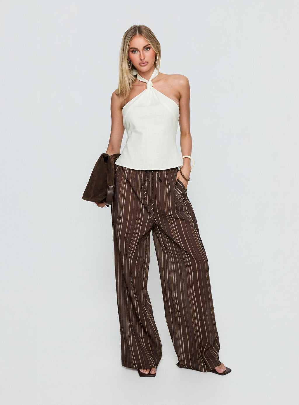 Women's Parklea Pants Brown Multi | Wide leg pants in semi-sheer material with stripe  2