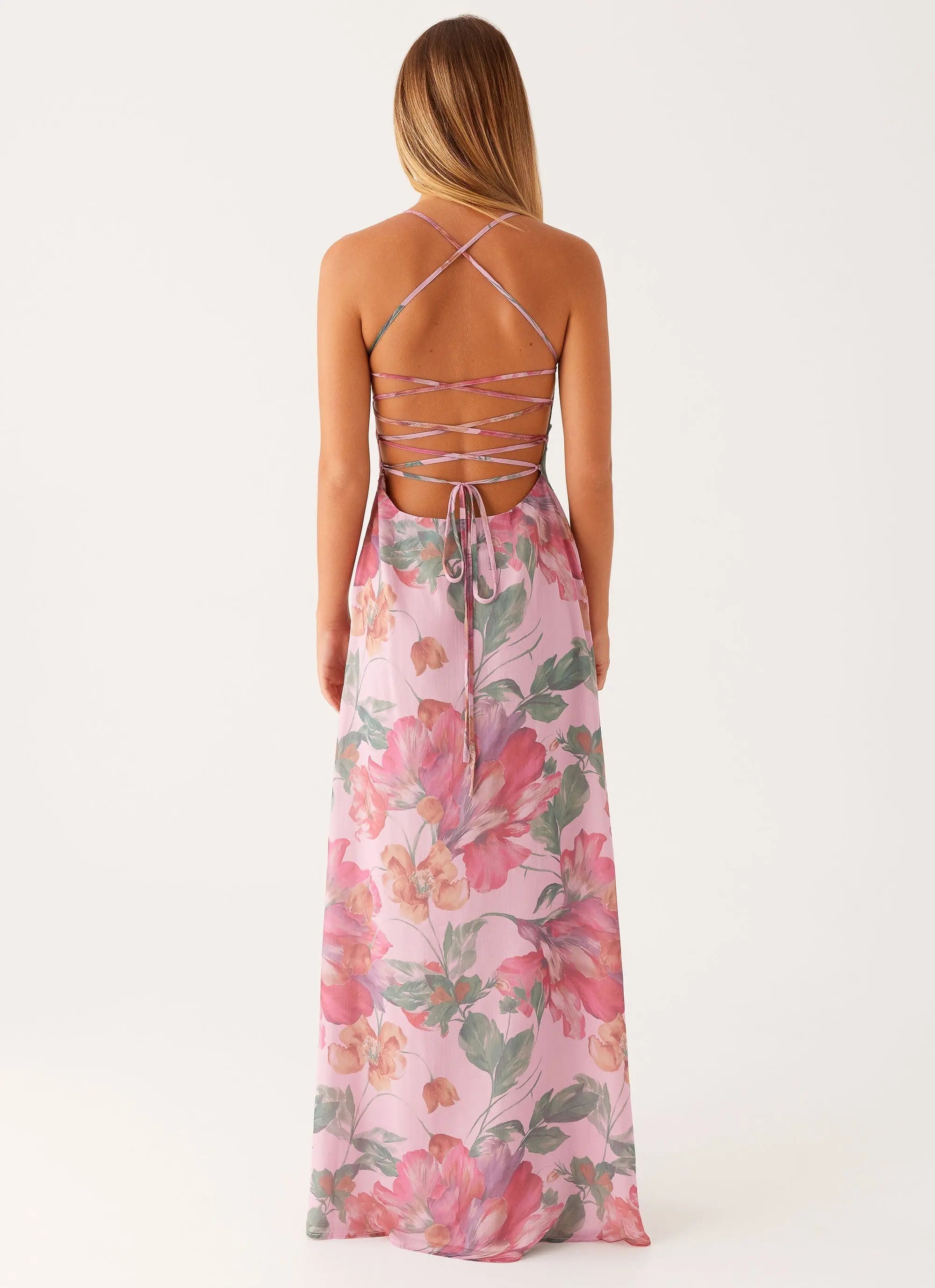 Women's Peggy Collection | Maxi Dress with Square Neckline & Criss-Cross Straps | Elegant Floral Design for Timeless Sty 4