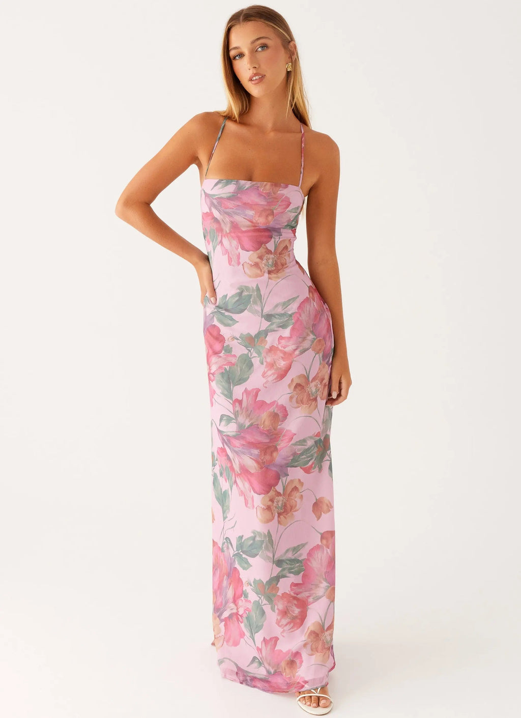 Women's Peggy Collection | Maxi Dress with Square Neckline & Criss-Cross Straps | Elegant Floral Design for Timeless Sty 5