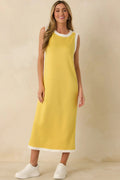 Women's Perfectly Framed Yellow Jersey Knit Contrast Trim Sleeveless Maxi Dress | 55% Rayon 0