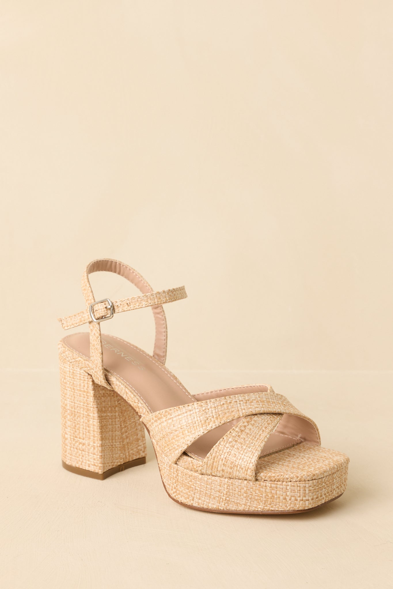 Women's Perfectly Grounded Natural Raffia Cross Strap Block Heel Platform Sandals | Heel measures 3.5" 3