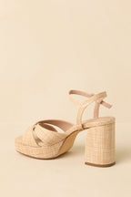 Women's Perfectly Grounded Natural Raffia Cross Strap Block Heel Platform Sandals | Heel measures 3.5" 5