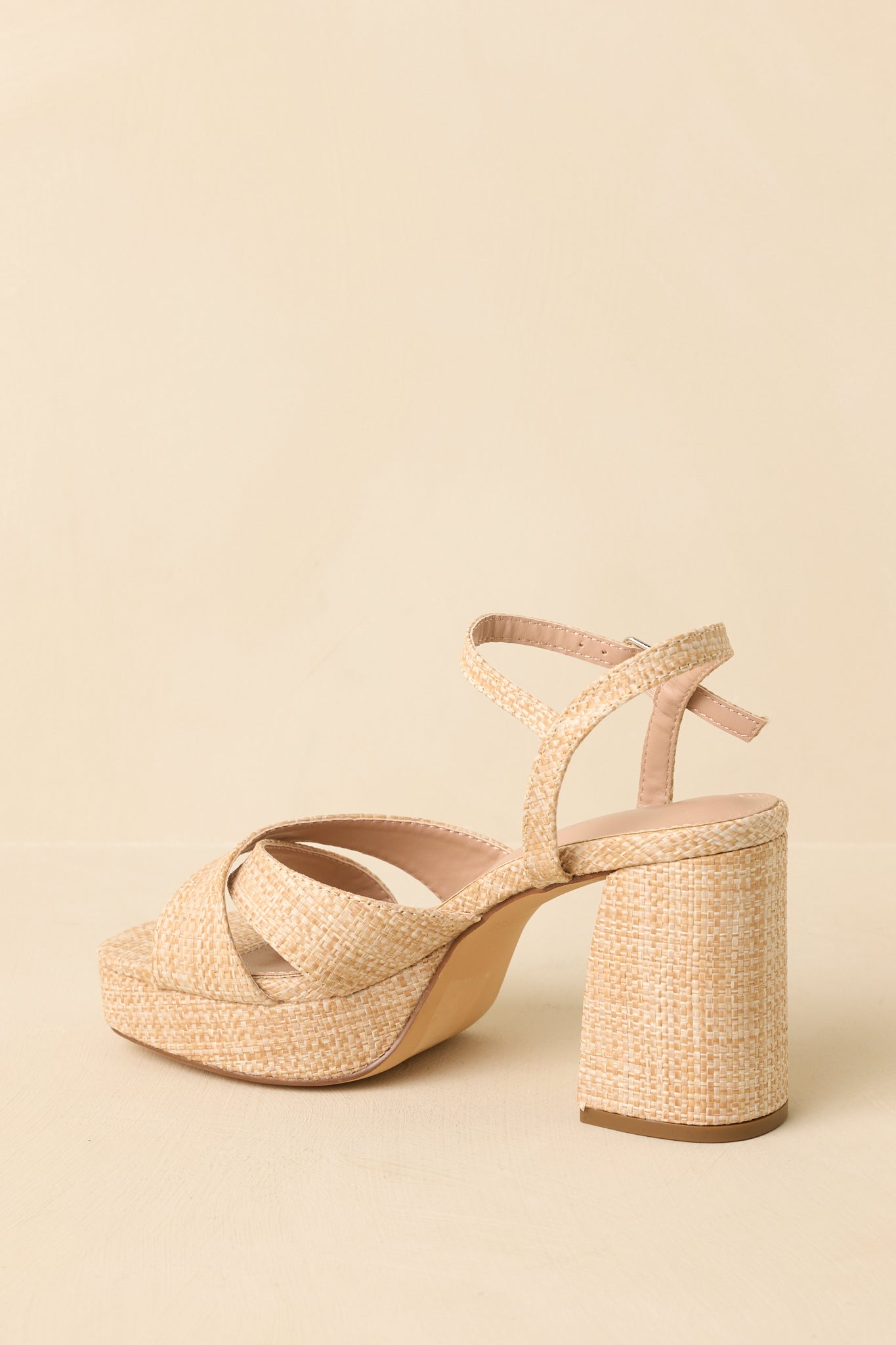Women's Perfectly Grounded Natural Raffia Cross Strap Block Heel Platform Sandals | Heel measures 3.5" 5