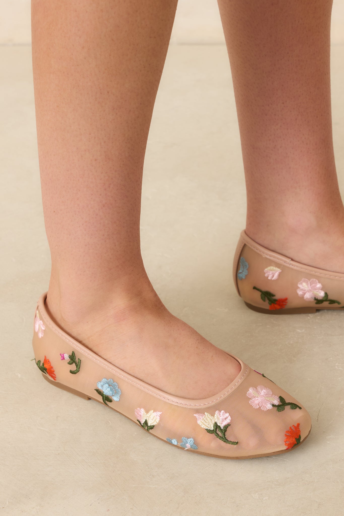 Women's Petal Soft Nude Multi Floral Mesh Ballet Flats | All Man Made Materials 0