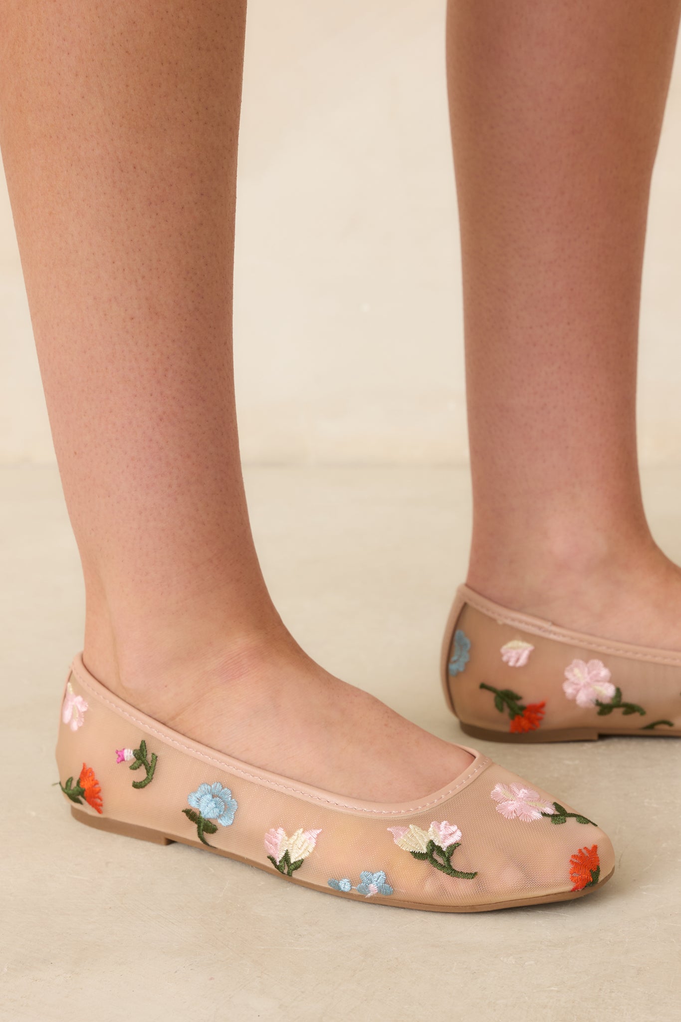 Women's Petal Soft Nude Multi Floral Mesh Ballet Flats | All Man Made Materials 1