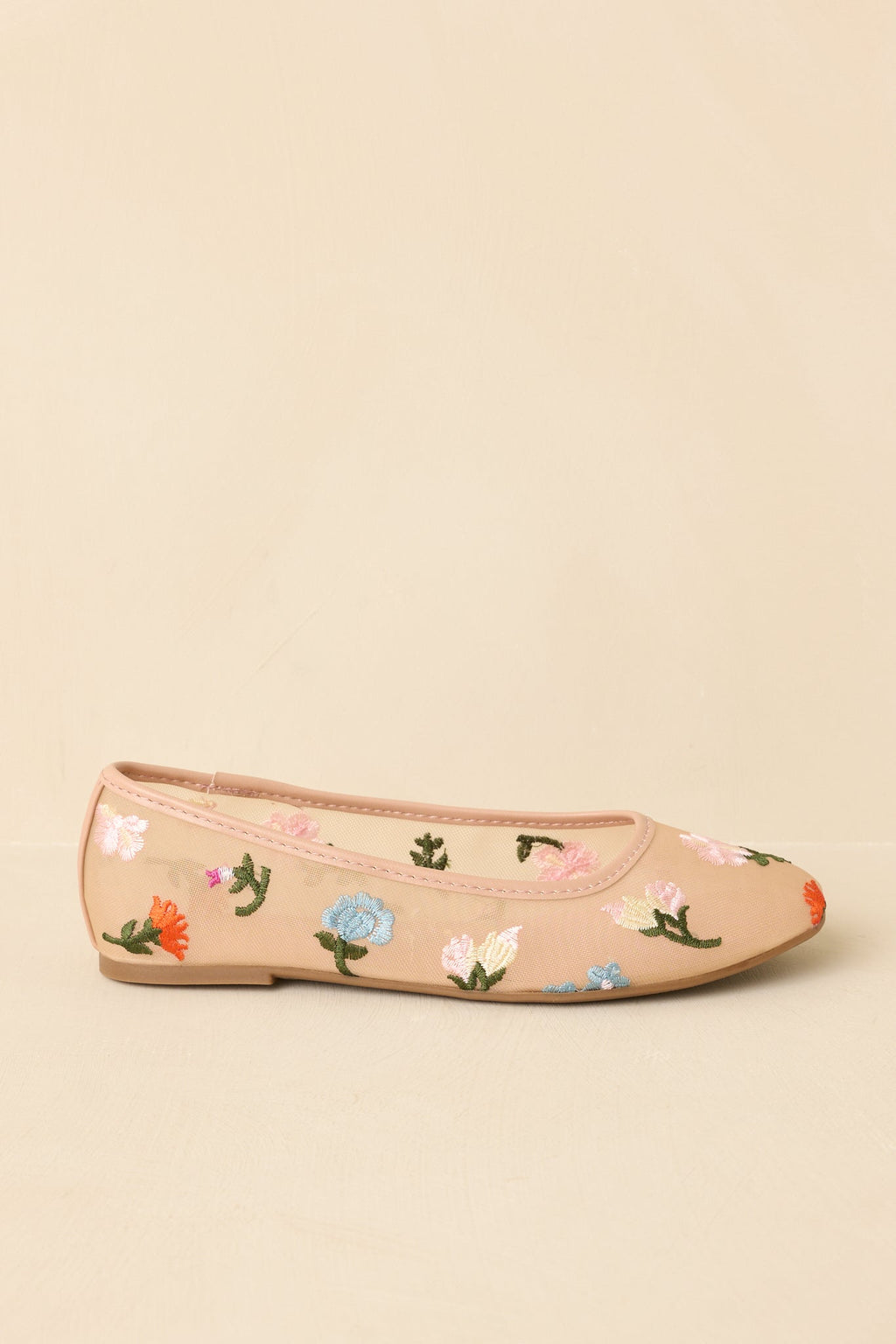 Women's Petal Soft Nude Multi Floral Mesh Ballet Flats | All Man Made Materials 2
