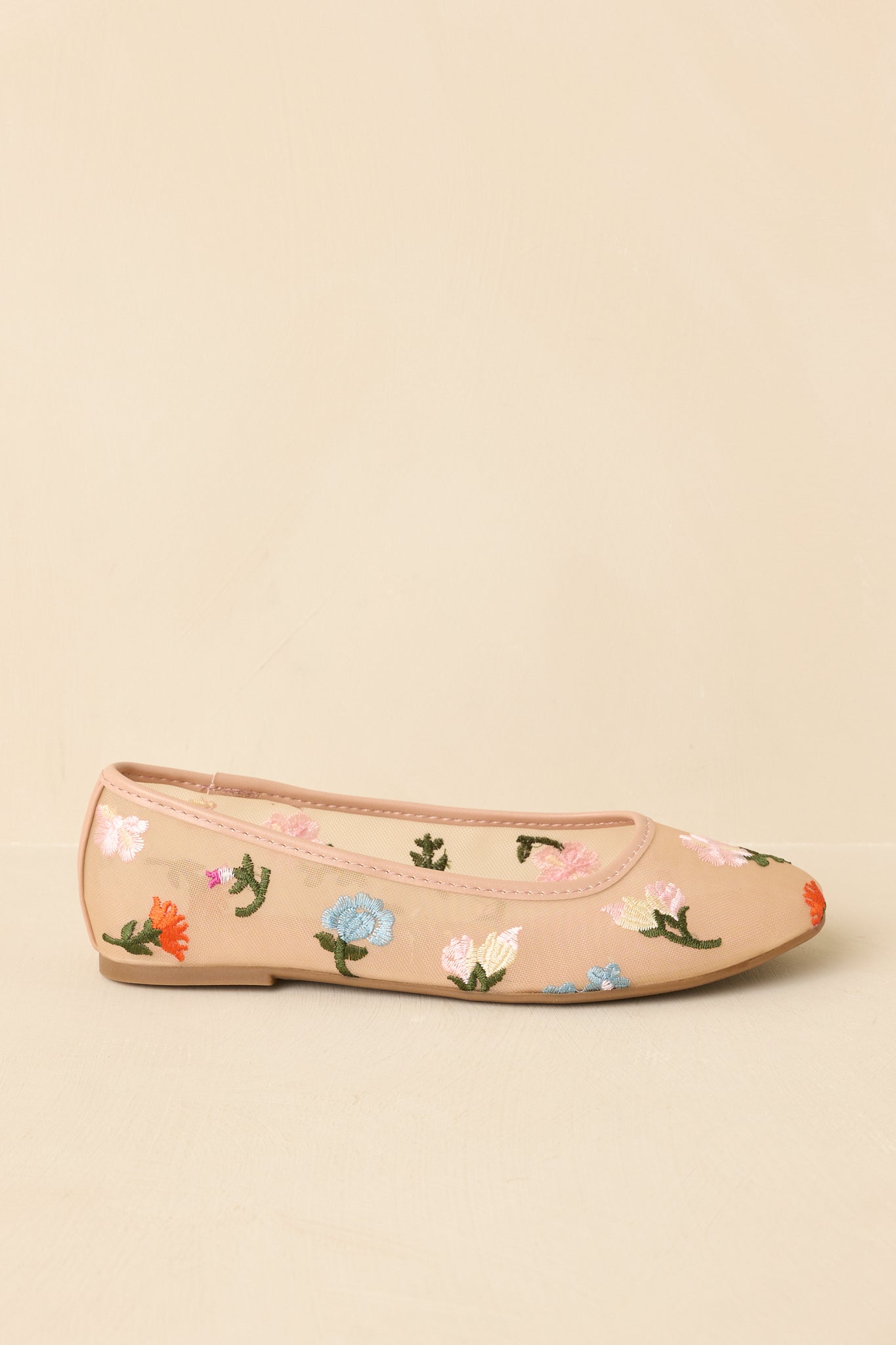 Women's Petal Soft Nude Multi Floral Mesh Ballet Flats | All Man Made Materials 2