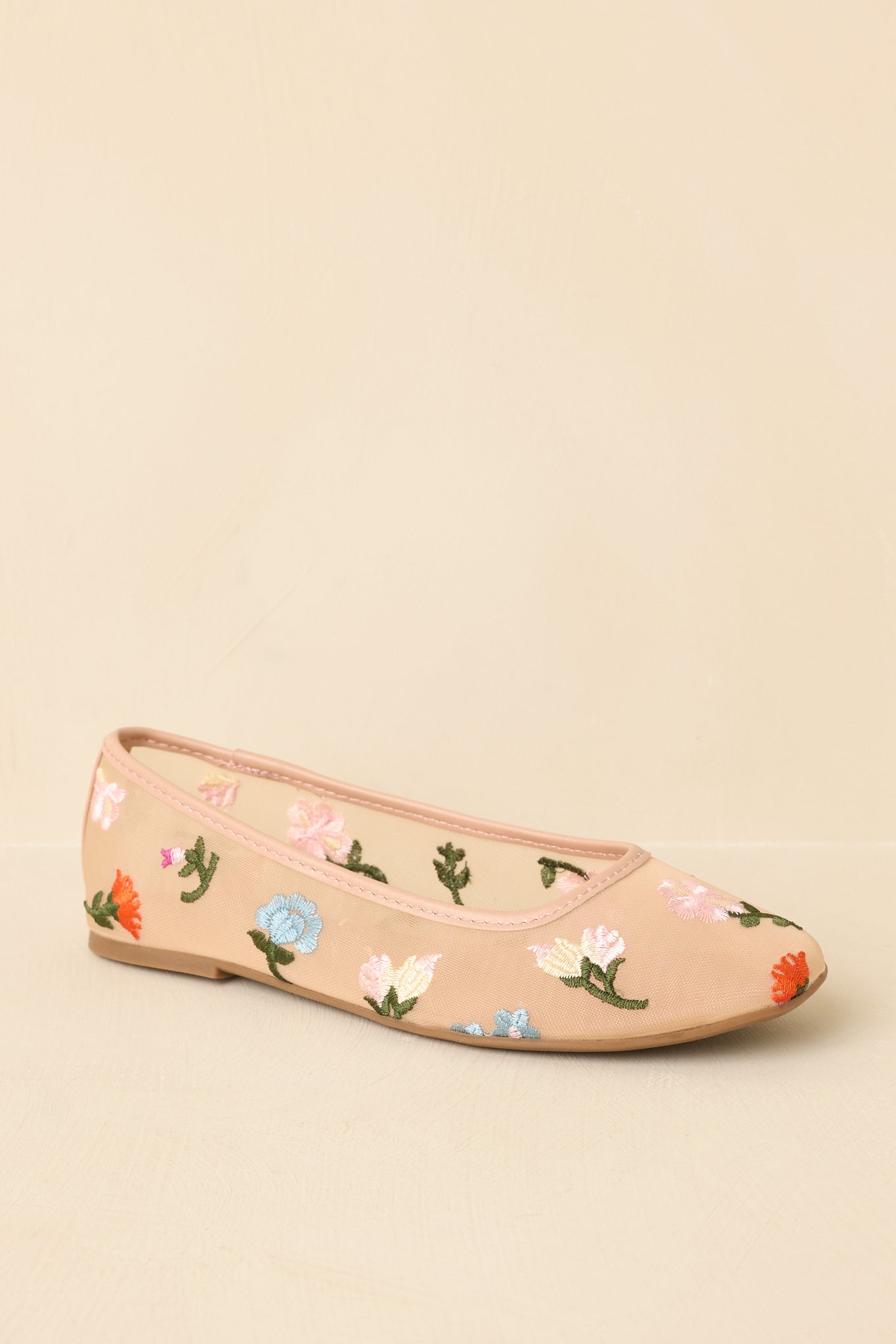 Women's Petal Soft Nude Multi Floral Mesh Ballet Flats | All Man Made Materials 3