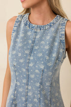 Women's Petals in the Sun Light Wash Floral Print Denim Mini Dress | 55% Cotton 2