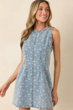 Women's Petals in the Sun Light Wash Floral Print Denim Mini Dress | 55% Cotton 6