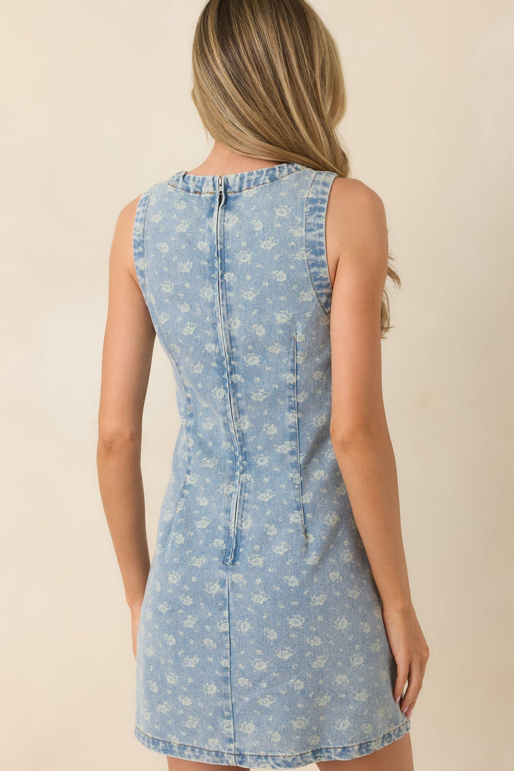 Women's Petals in the Sun Light Wash Floral Print Denim Mini Dress | 55% Cotton 7