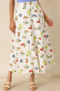 Women's Pick of the Season White Multi Cotton Fruit Print Midi Skirt | 100% Cotton 0