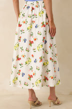 Women's Pick of the Season White Multi Cotton Fruit Print Midi Skirt | 100% Cotton 5