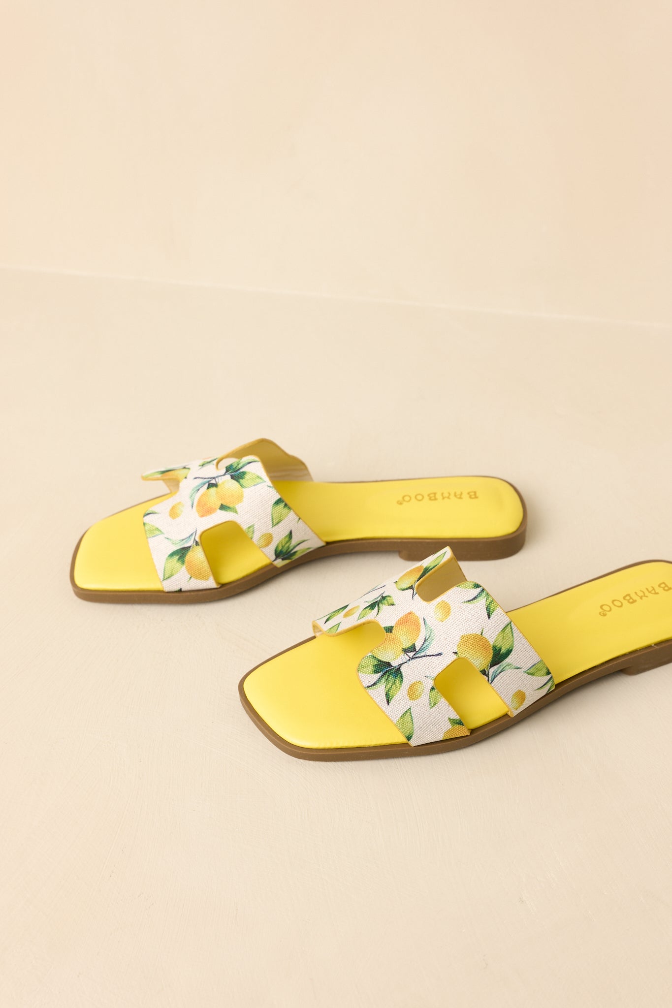 Women's Picked Fresh for You Yellow Multi Lemon Print Slide Sandals | All Man Made Materials 1