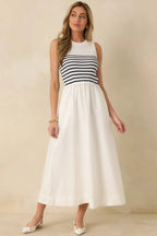 Women's Picnic Weather White Stripe Sleeveless Maxi Dress | Self: 70% Viscose & 30% Polyester 2