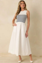 Women's Picnic Weather White Stripe Sleeveless Maxi Dress | Self: 70% Viscose & 30% Polyester 5
