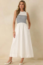 Women's Picnic Weather White Stripe Sleeveless Maxi Dress | Self: 70% Viscose & 30% Polyester 6