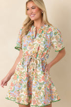 Women's Piece of My Heart Ivory Multi Floral Paisley Cotton Mini Dress | 100% Cotton 1