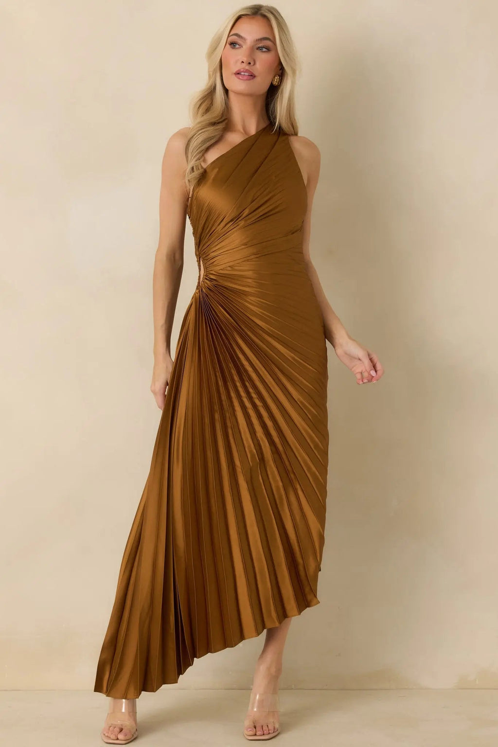 Women's Poetic Charm Bronze Asymmetric One Shoulder Maxi Dress | 100% Polyester 2