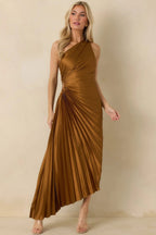 Women's Poetic Charm Bronze Asymmetric One Shoulder Maxi Dress | 100% Polyester 2