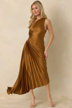 Women's Poetic Charm Bronze Asymmetric One Shoulder Maxi Dress | 100% Polyester 3