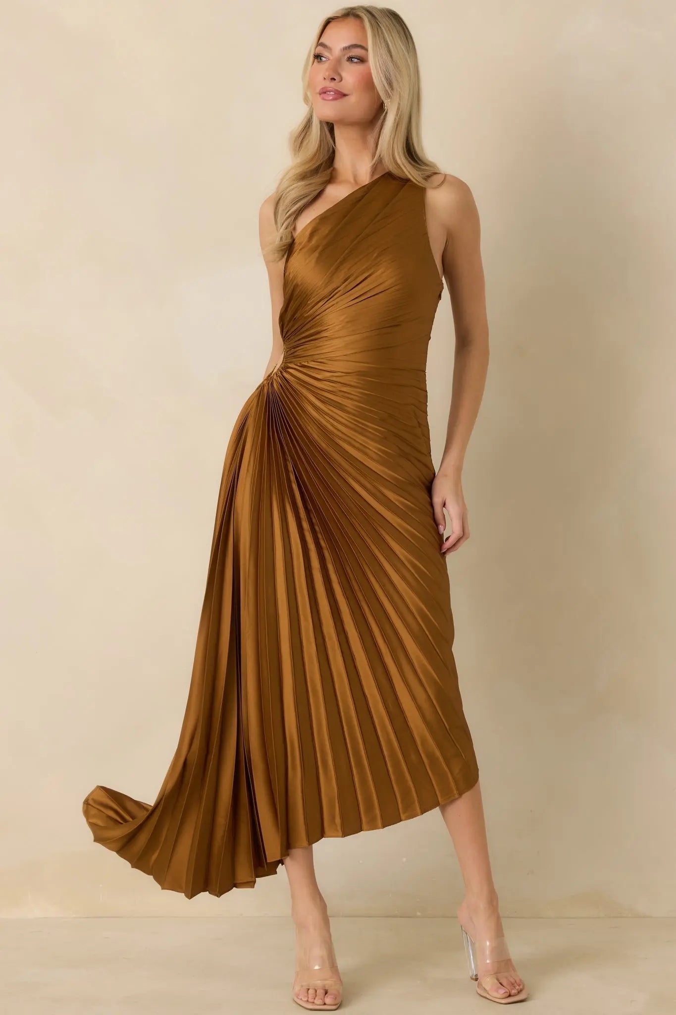 Women's Poetic Charm Bronze Asymmetric One Shoulder Maxi Dress | 100% Polyester 4