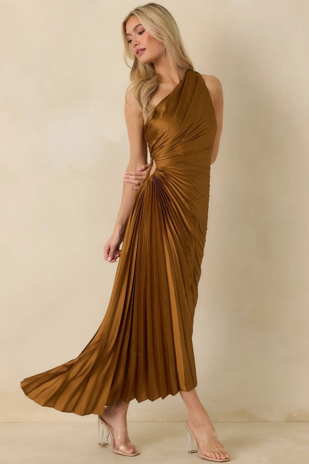 Women's Poetic Charm Bronze Asymmetric One Shoulder Maxi Dress | 100% Polyester 5