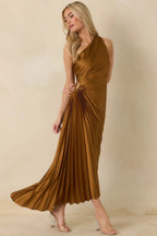 Women's Poetic Charm Bronze Asymmetric One Shoulder Maxi Dress | 100% Polyester 5