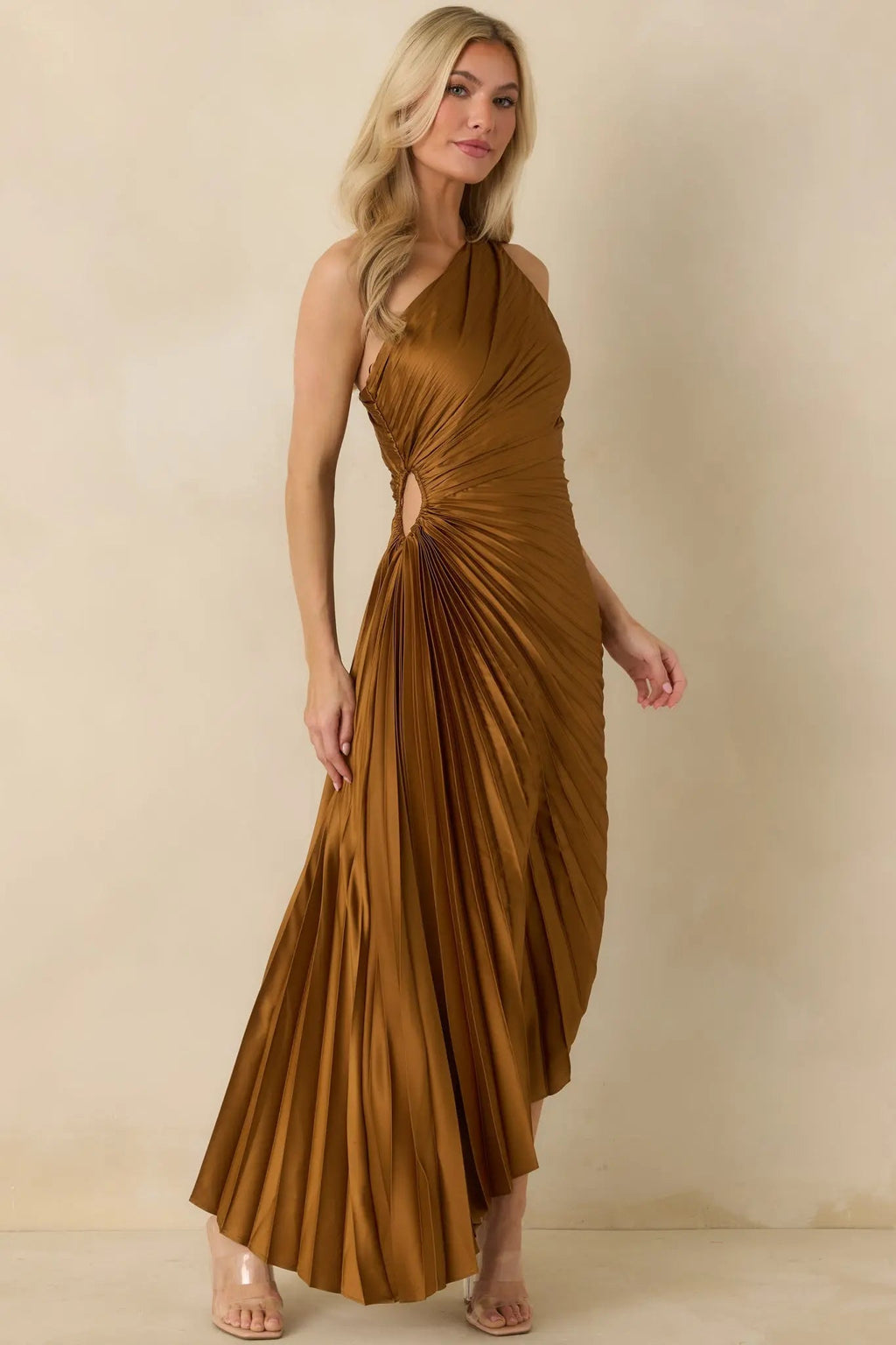 Women's Poetic Charm Bronze Asymmetric One Shoulder Maxi Dress | 100% Polyester 6