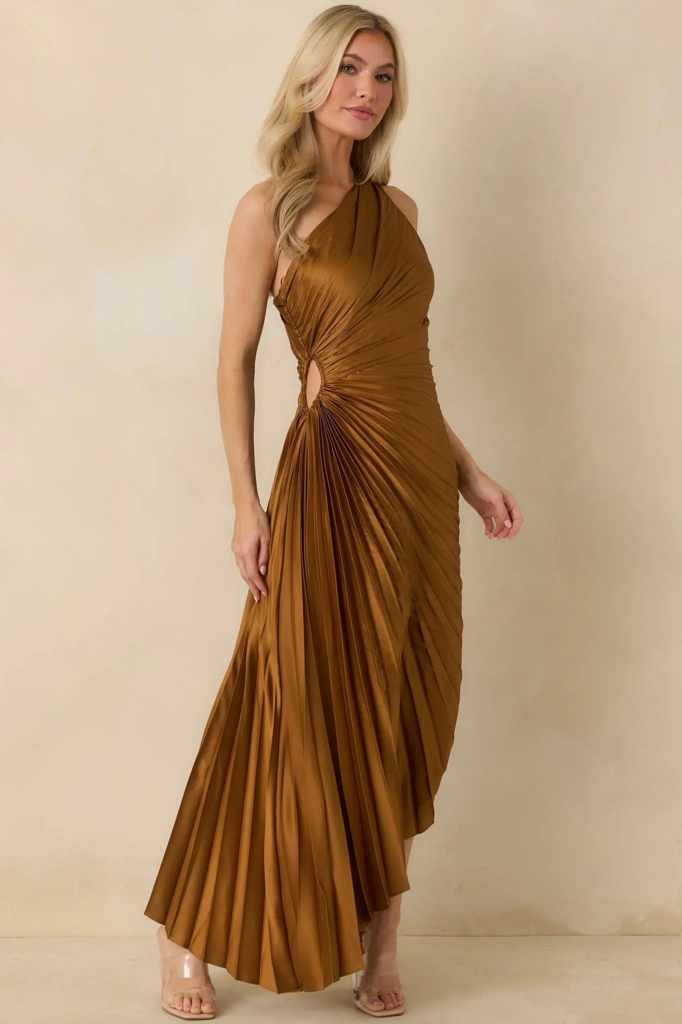 Women's Poetic Charm Bronze Asymmetric One Shoulder Maxi Dress | 100% Polyester 6