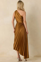Women's Poetic Charm Bronze Asymmetric One Shoulder Maxi Dress | 100% Polyester 7