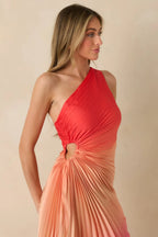 Women's Poetic Charm Coral Pink Ombre Asymmetric One Shoulder Maxi Dress | 100% Polyester 2