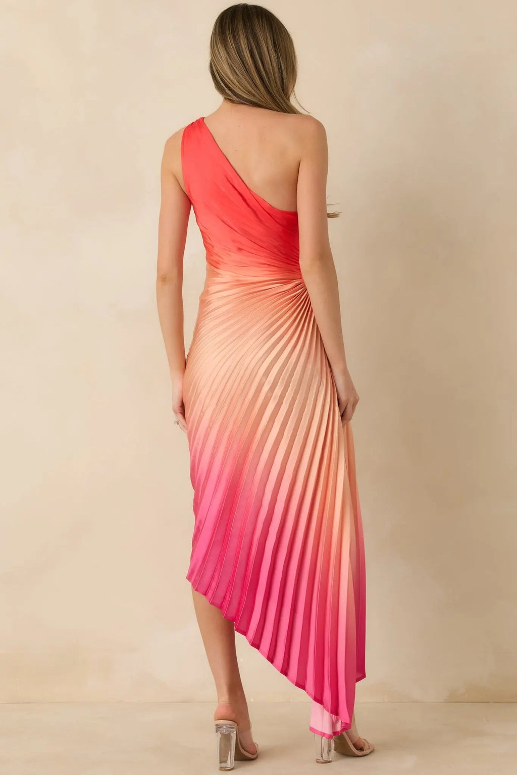 Women's Poetic Charm Coral Pink Ombre Asymmetric One Shoulder Maxi Dress | 100% Polyester 7