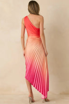 Women's Poetic Charm Coral Pink Ombre Asymmetric One Shoulder Maxi Dress | 100% Polyester 7
