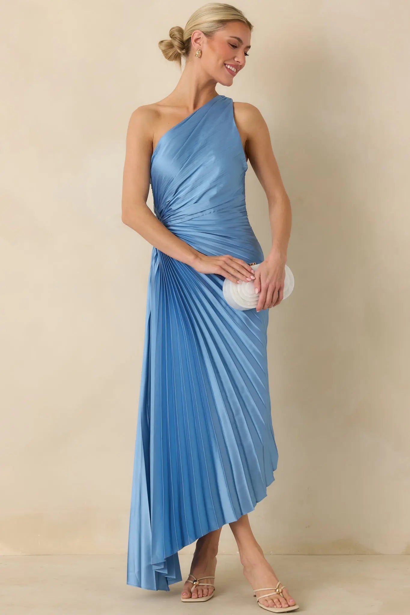 Women's Poetic Charm Light Blue Asymmetric One Shoulder Maxi Dress | 100% Polyester 0