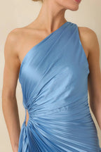Women's Poetic Charm Light Blue Asymmetric One Shoulder Maxi Dress | 100% Polyester 1