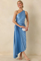 Women's Poetic Charm Light Blue Asymmetric One Shoulder Maxi Dress | 100% Polyester 2