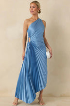 Women's Poetic Charm Light Blue Asymmetric One Shoulder Maxi Dress | 100% Polyester 4