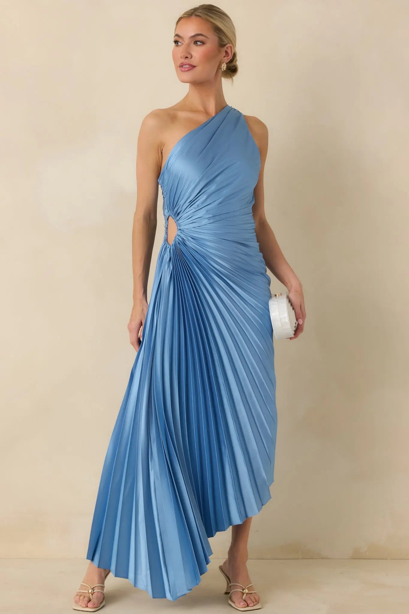 Women's Poetic Charm Light Blue Asymmetric One Shoulder Maxi Dress | 100% Polyester 4